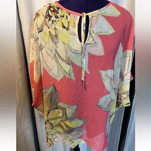 Trina Turk XS/S colorful floral short sleeve swim cover up light gauzy pink